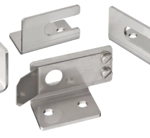 Set of stainless steel Bravilor container mounting brackets and installation hardware components