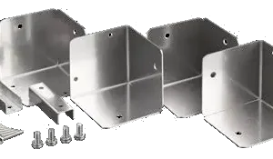 Set of stainless steel Bravilor mounting brackets and installation hardware components, isolated on a white background