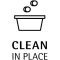 Outline of a washing basin with bubbles above and the text "CLEAN IN PLACE" underneath.